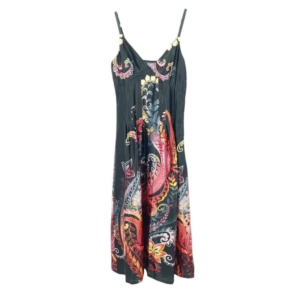 NEW Pura Vida Satin Maxi Dress Women's 6 Black Red Colorful Sexy‎ Strappy Flowy